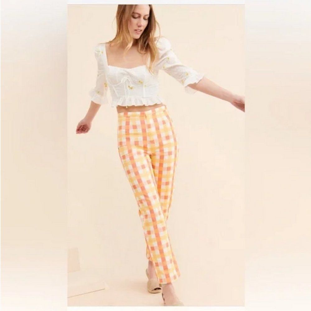 Free People She's All That Plaid Crop High Waist Pants in Multi Combo
